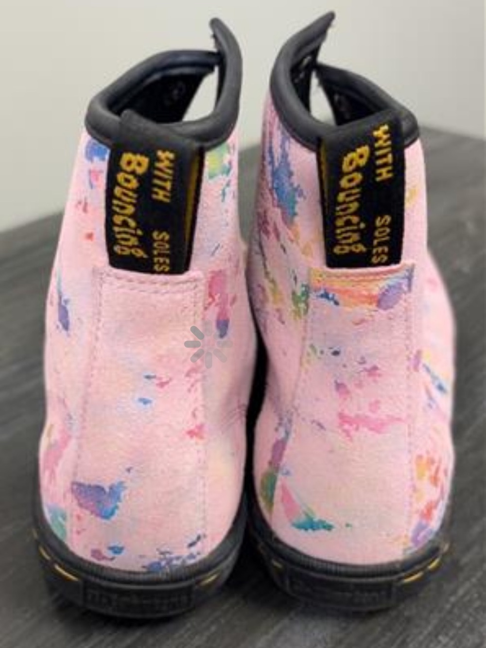 Dr. Martens Pink Paint-Splash Lace-Up Boots - Picture 3 of 6